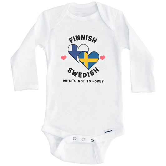 Finnish Swedish What's Not To Love Heart Flags Baby Bodysuit (Long Sleeves)