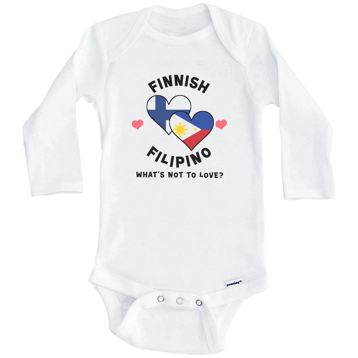 Finnish Filipino What's Not To Love Heart Flags Baby Bodysuit (Long Sleeves)