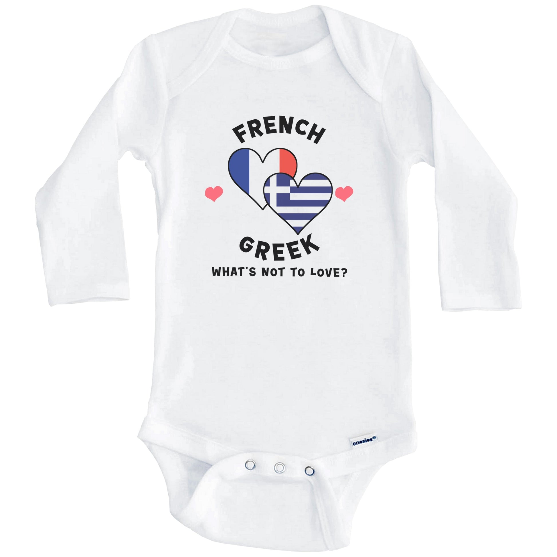 French Greek What's Not To Love Heart Flags Baby Bodysuit (Long Sleeves)