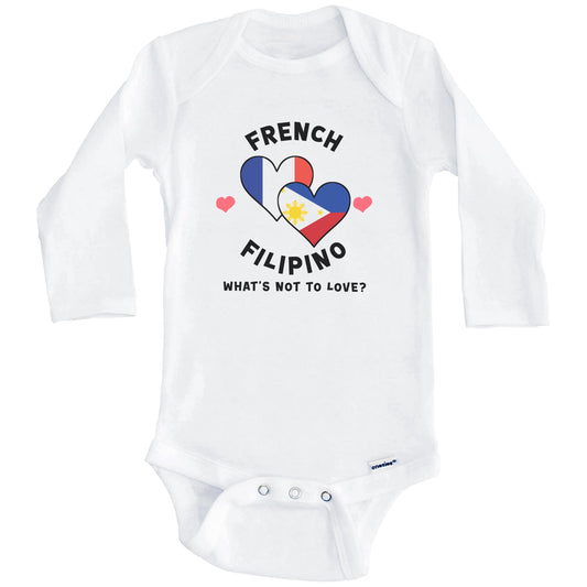 French Filipino What's Not To Love Heart Flags Baby Bodysuit (Long Sleeves)