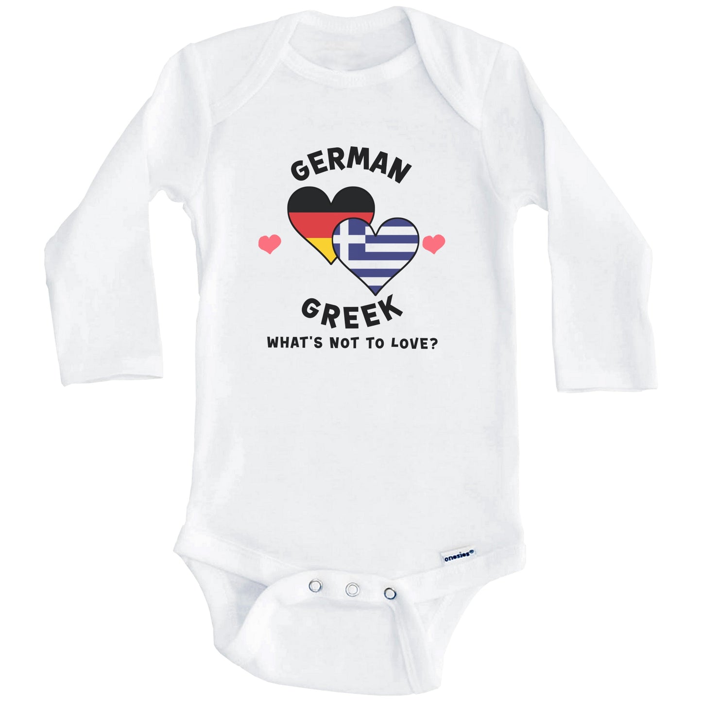 German Greek What's Not To Love Heart Flags Baby Bodysuit (Long Sleeves)