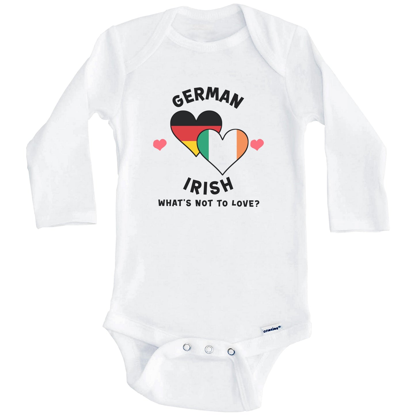 German Irish What's Not To Love Heart Flags Baby Bodysuit (Long Sleeves)