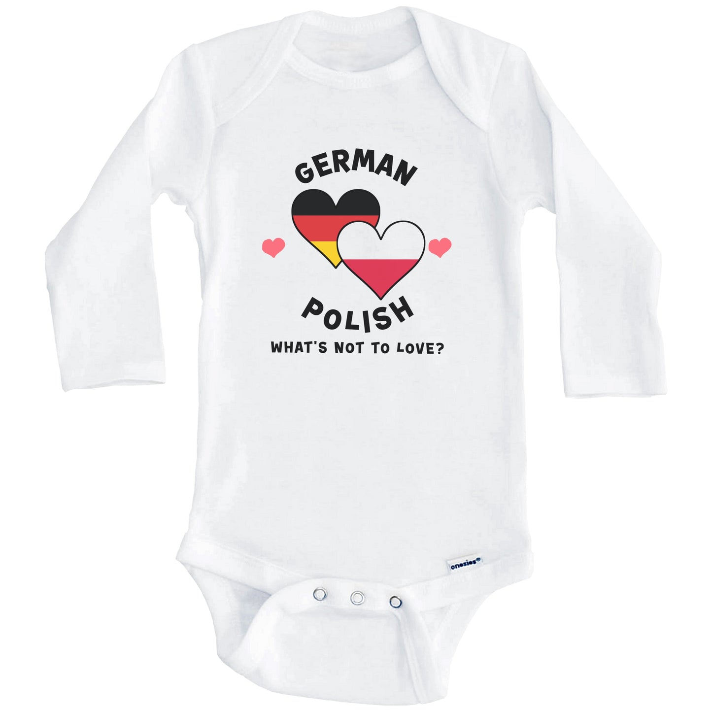 German Polish What's Not To Love Heart Flags Baby Bodysuit (Long Sleeves)