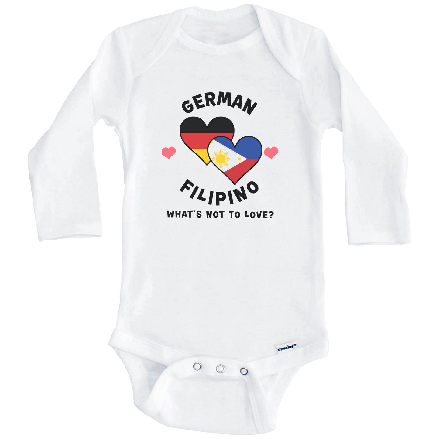 German Filipino What's Not To Love Heart Flags Baby Bodysuit (Long Sleeves)