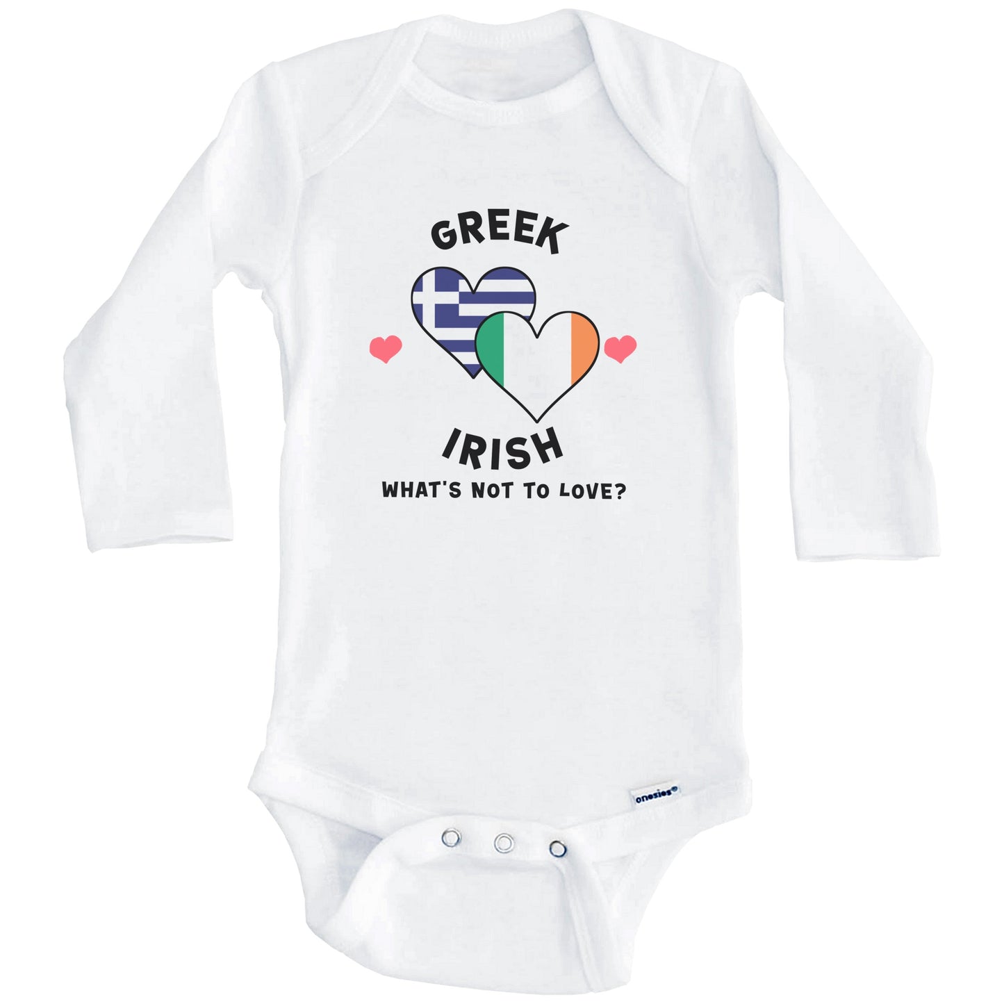 Greek Irish What's Not To Love Heart Flags Baby Bodysuit (Long Sleeves)