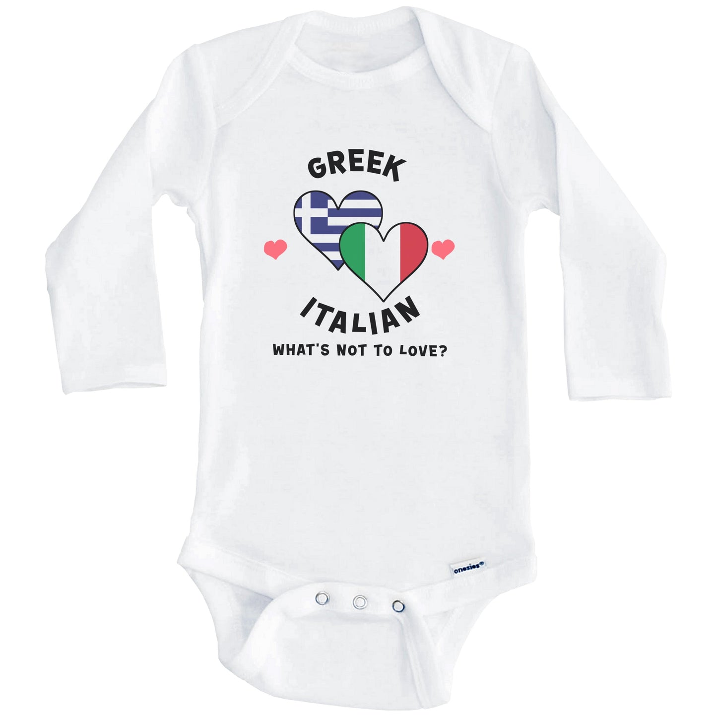 Greek Italian What's Not To Love Heart Flags Baby Bodysuit (Long Sleeves)