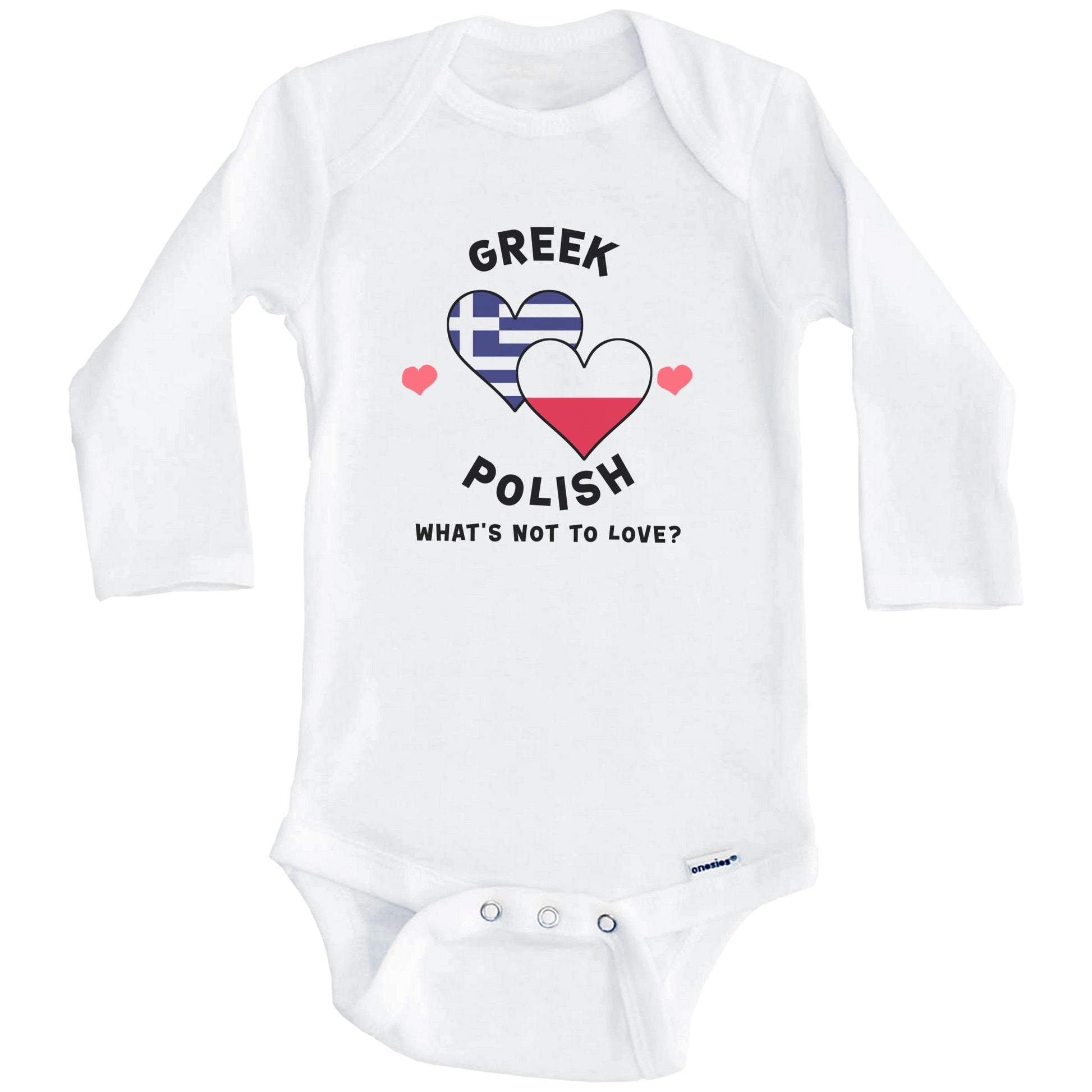 Greek Polish What's Not To Love Heart Flags Baby Bodysuit (Long Sleeves)