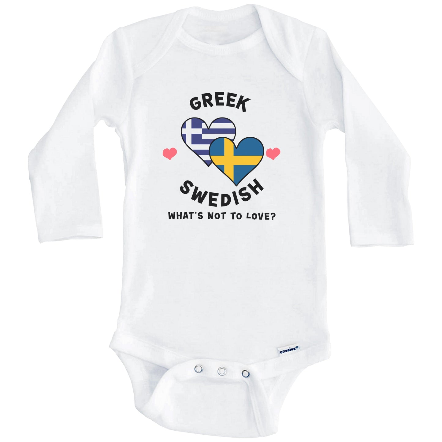 Greek Swedish What's Not To Love Heart Flags Baby Bodysuit (Long Sleeves)