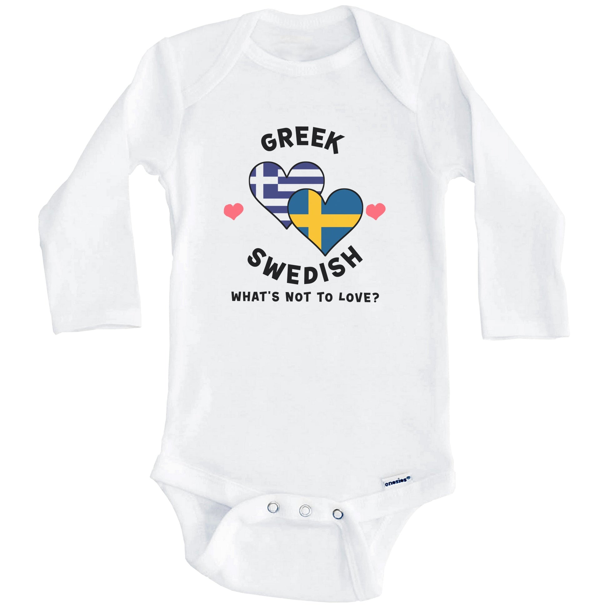 Greek Swedish What's Not To Love Heart Flags Baby Bodysuit (Long Sleeves)