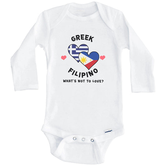 Greek Filipino What's Not To Love Heart Flags Baby Bodysuit (Long Sleeves)