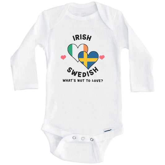 Irish Swedish What's Not To Love Heart Flags Baby Bodysuit (Long Sleeves)