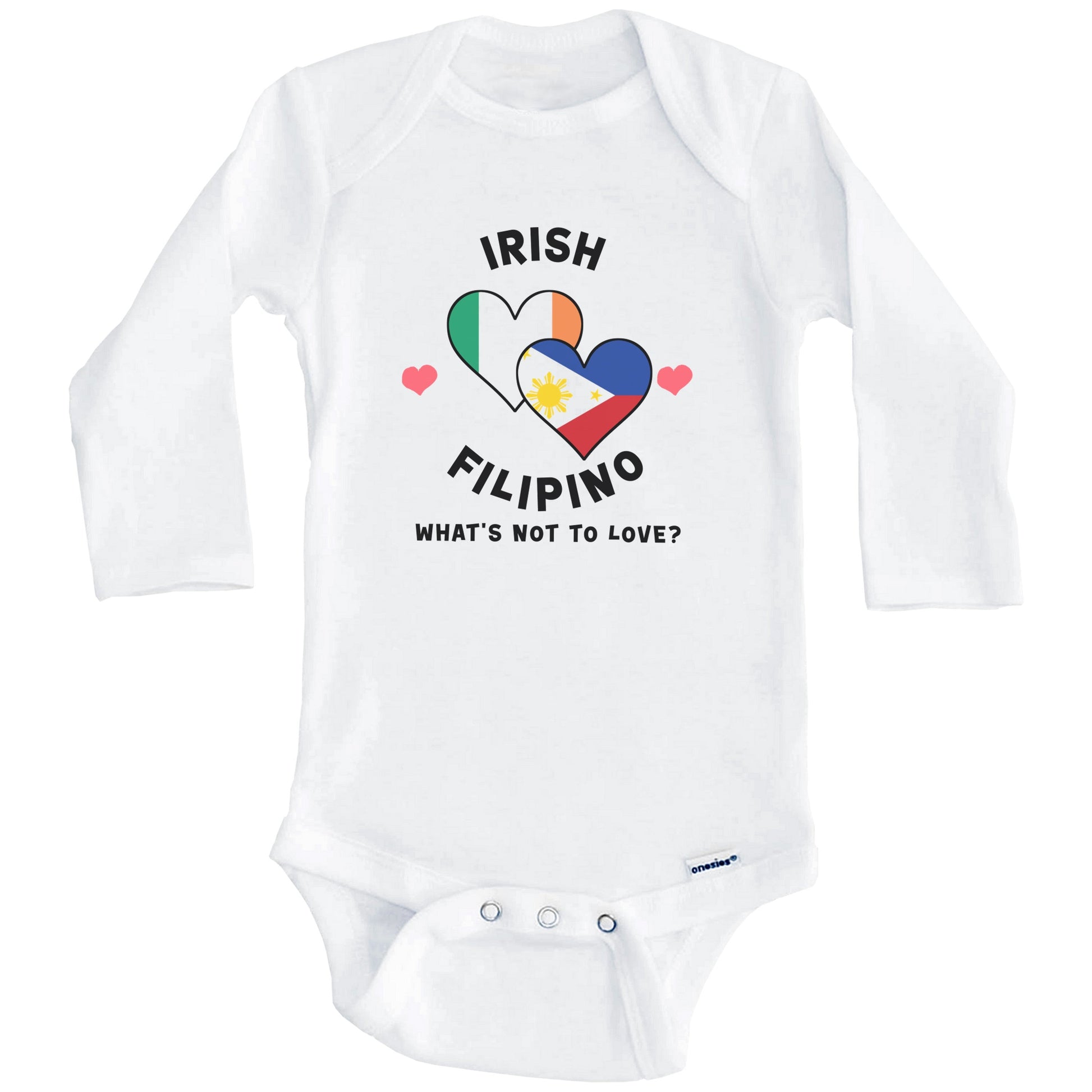 Irish Filipino What's Not To Love Heart Flags Baby Bodysuit (Long Sleeves)