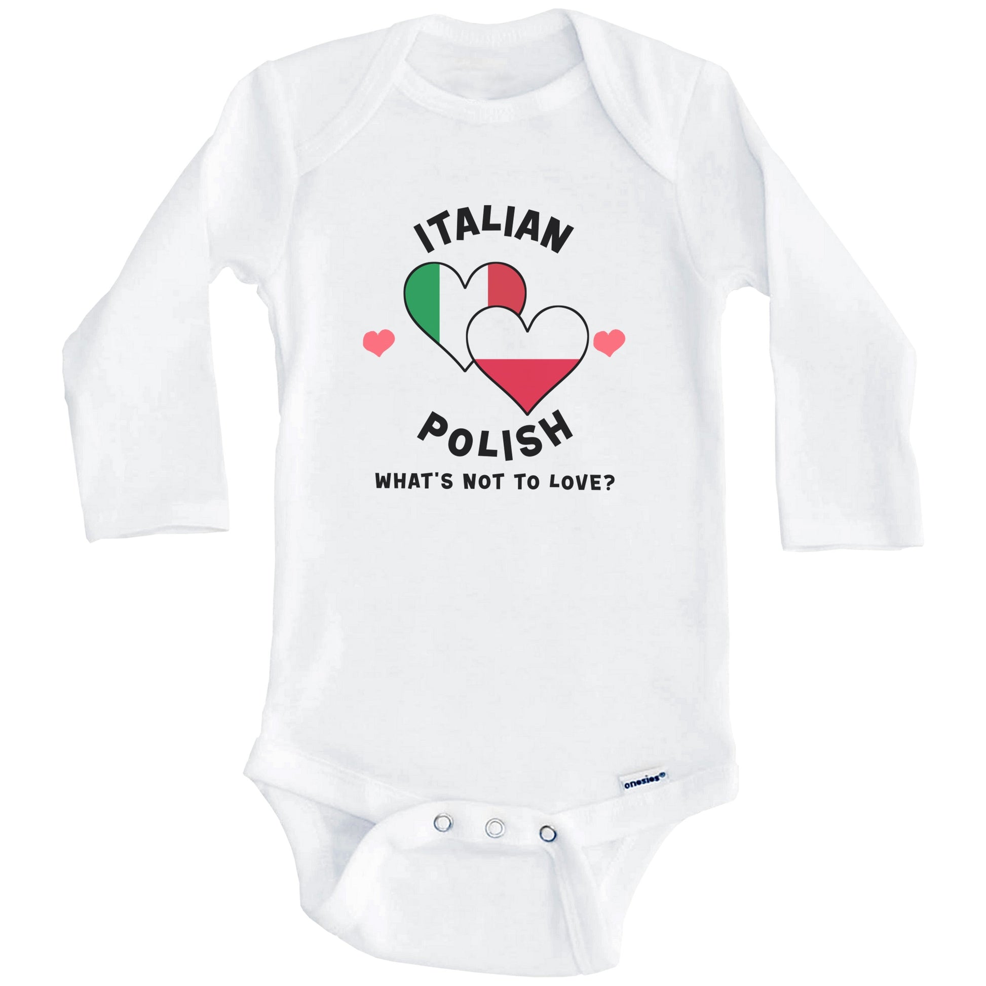 Italian Polish What's Not To Love Heart Flags Baby Bodysuit (Long Sleeves)