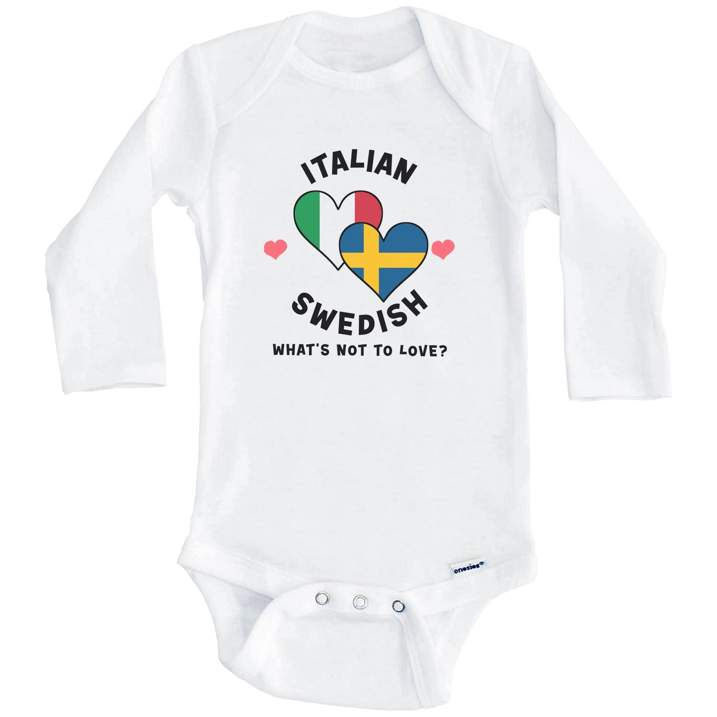 Italian Swedish What's Not To Love Heart Flags Baby Bodysuit (Long Sleeves)