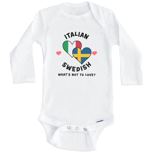 Italian Swedish What's Not To Love Heart Flags Baby Bodysuit (Long Sleeves)