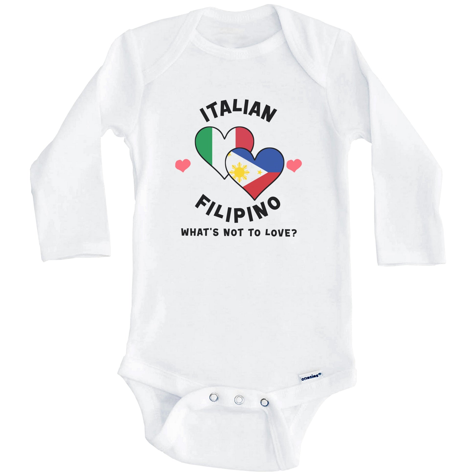 Italian Filipino What's Not To Love Heart Flags Baby Bodysuit (Long Sleeves)