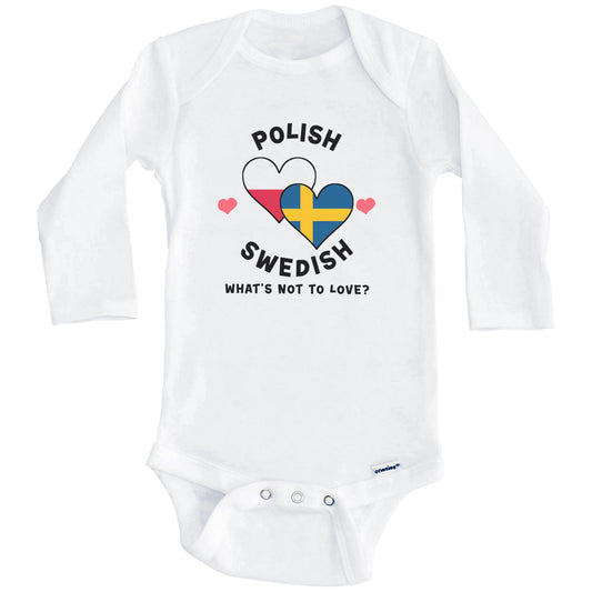 Polish Swedish What's Not To Love Heart Flags Baby Bodysuit (Long Sleeves)