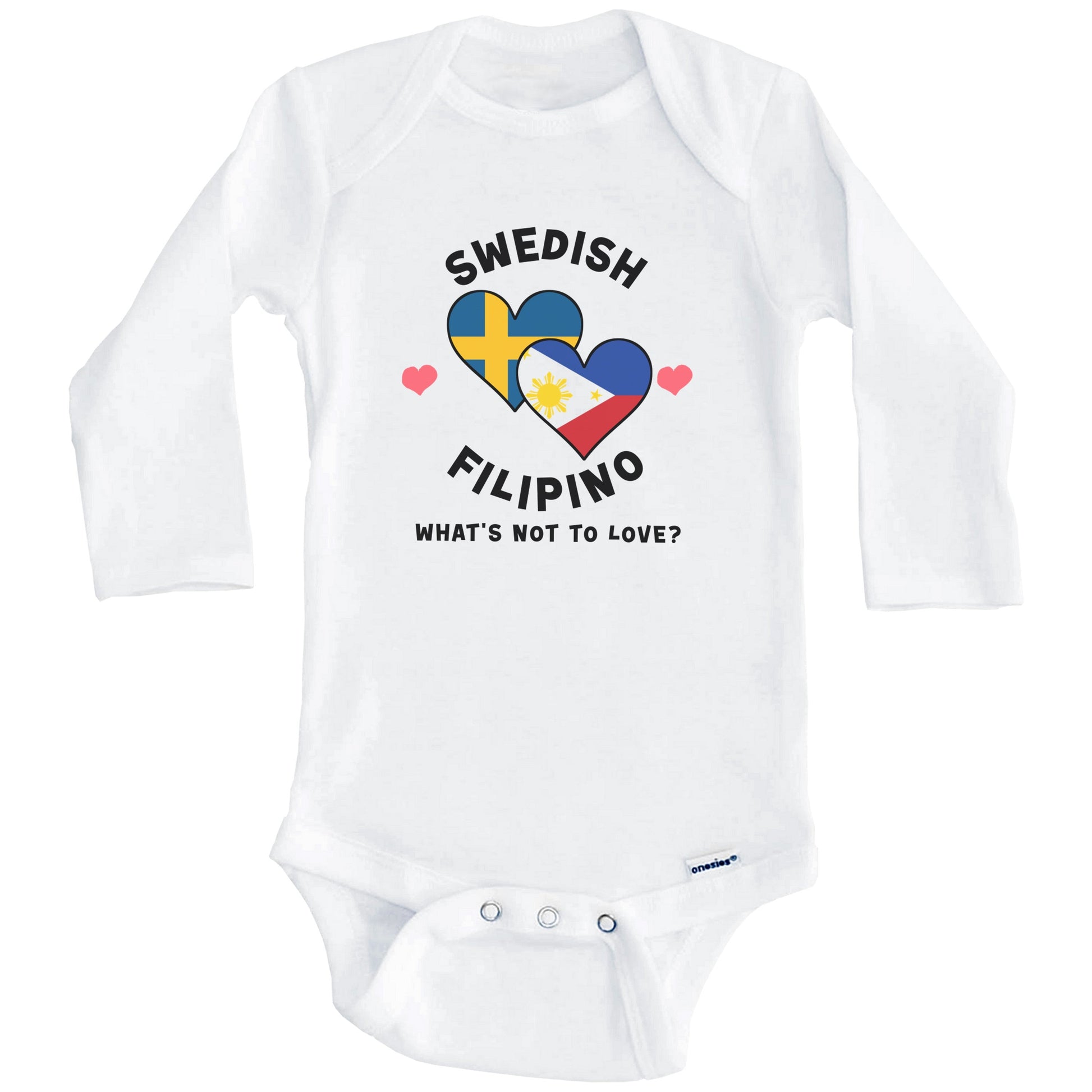 Swedish Filipino What's Not To Love Heart Flags Baby Bodysuit (Long Sleeves)