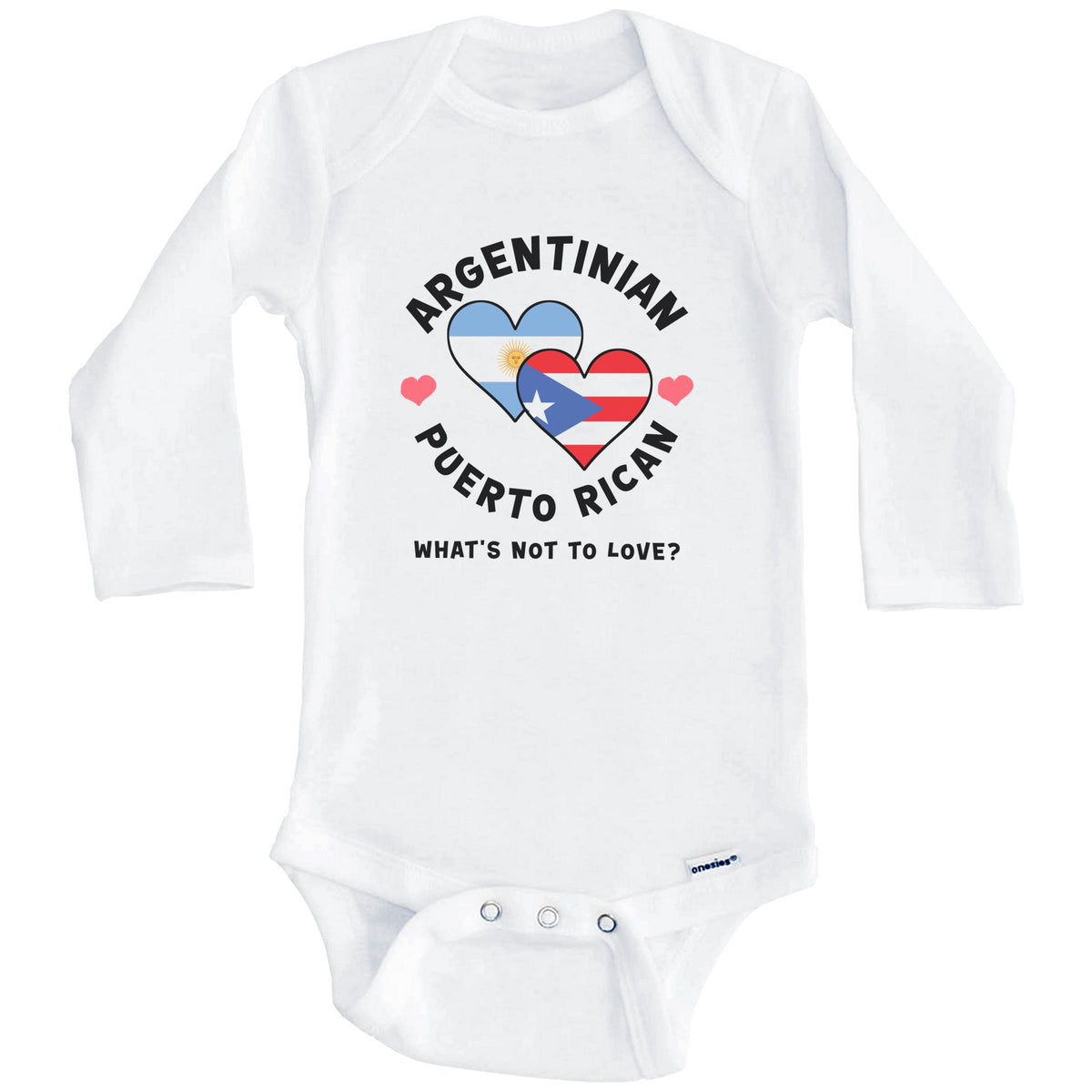 Argentinian Puerto Rican What's Not To Love Heart Flags Baby Bodysuit (Long Sleeves)