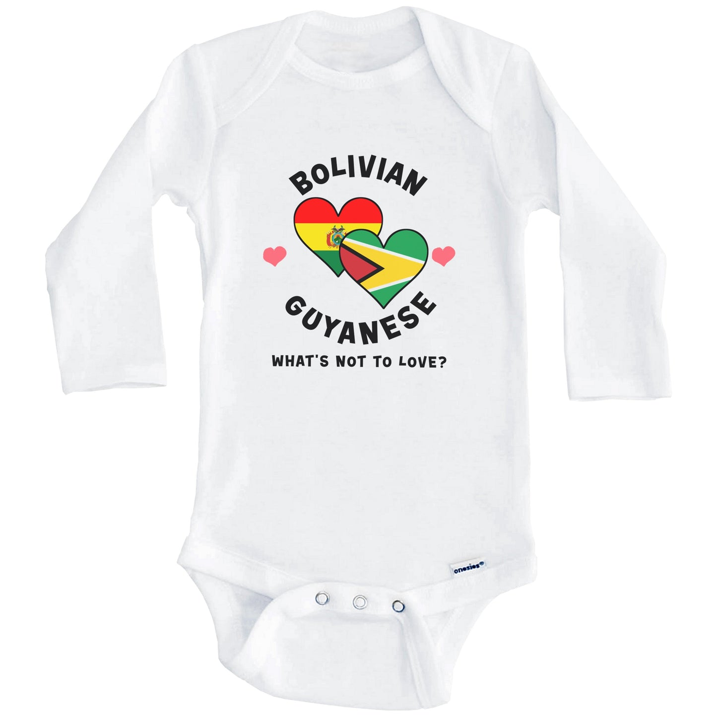 Bolivian Guyanese What's Not To Love Heart Flags Baby Bodysuit (Long Sleeves)