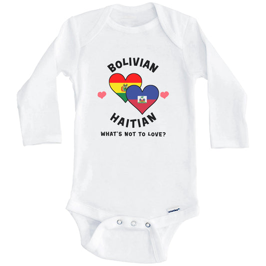 Bolivian Haitian What's Not To Love Heart Flags Baby Bodysuit (Long Sleeves)