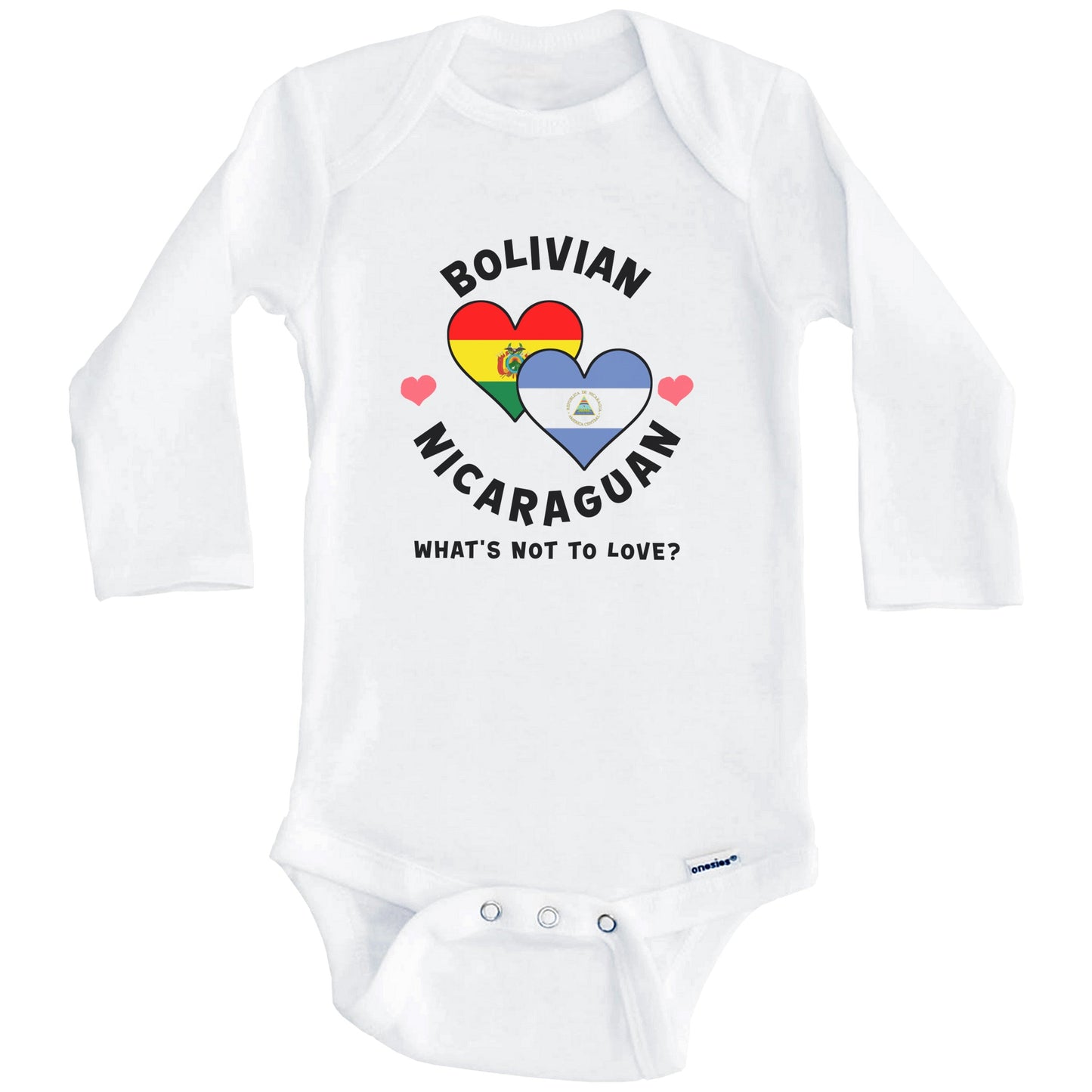 Bolivian Nicaraguan What's Not To Love Heart Flags Baby Bodysuit (Long Sleeves)