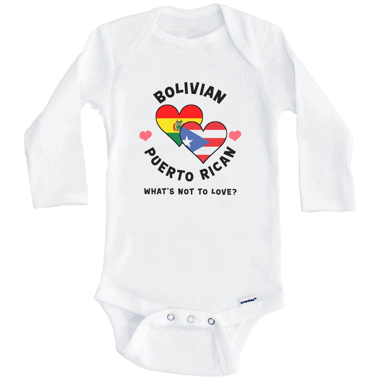 Bolivian Puerto Rican What's Not To Love Heart Flags Baby Bodysuit (Long Sleeves)