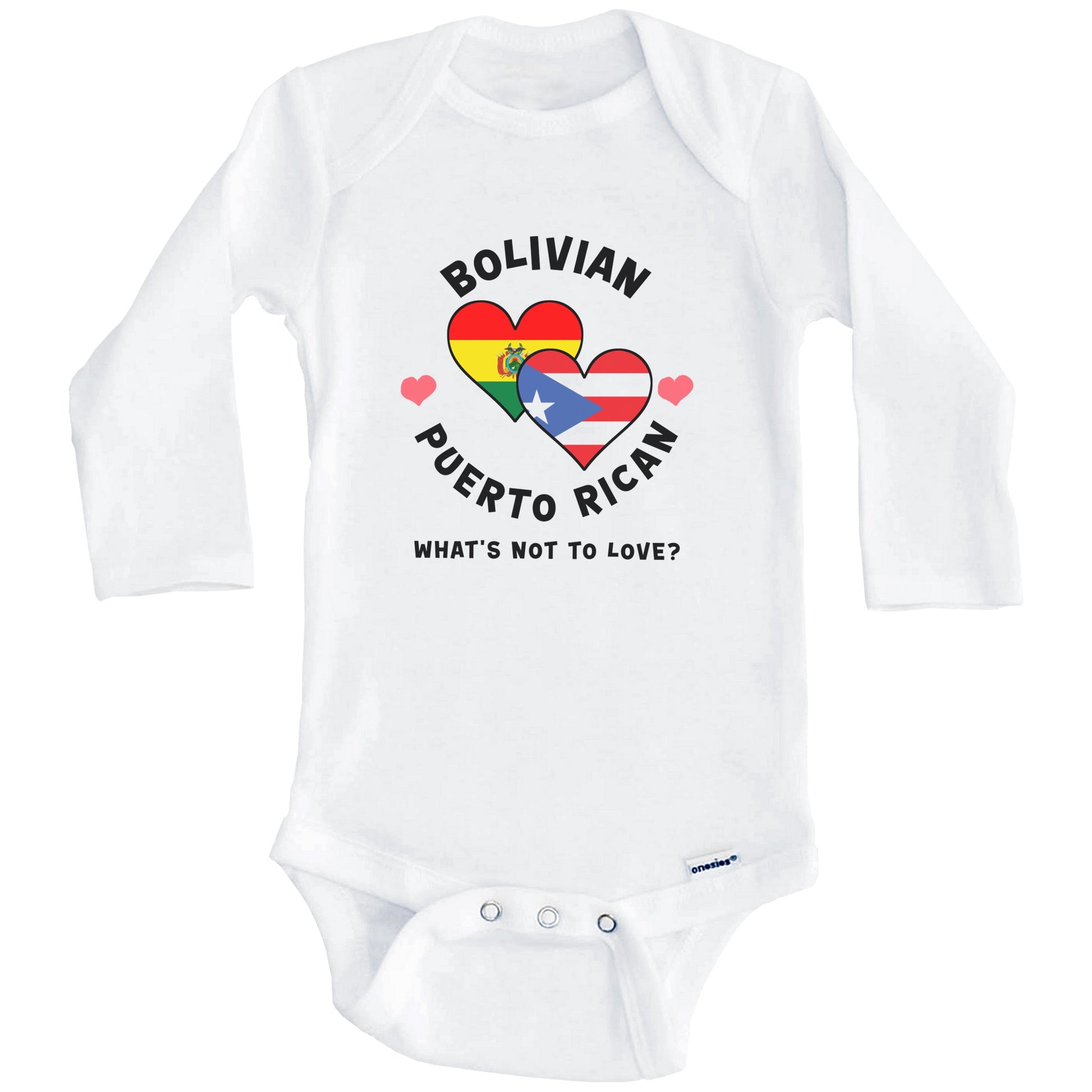 Bolivian Puerto Rican What's Not To Love Heart Flags Baby Bodysuit (Long Sleeves)