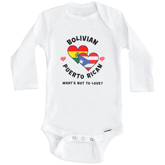 Bolivian Puerto Rican What's Not To Love Heart Flags Baby Bodysuit (Long Sleeves)