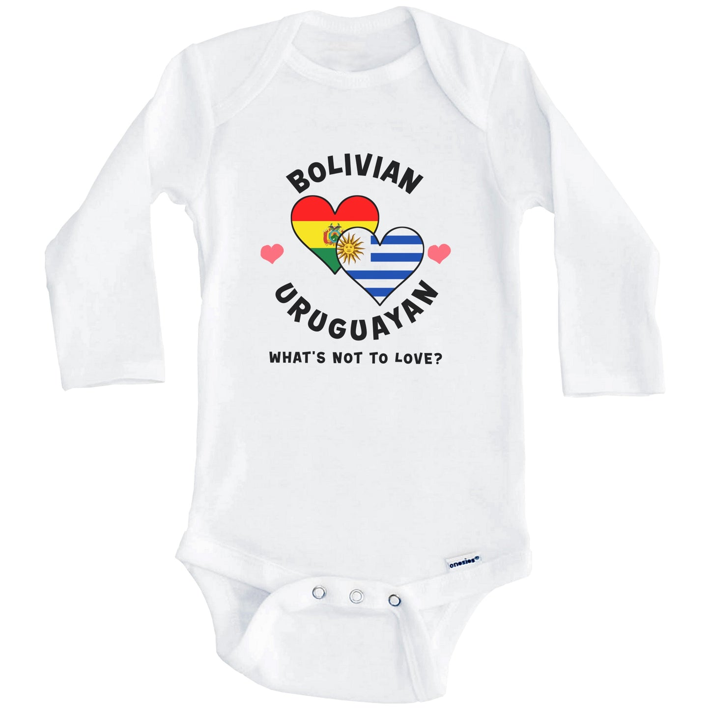 Bolivian Uruguayan What's Not To Love Heart Flags Baby Bodysuit (Long Sleeves)