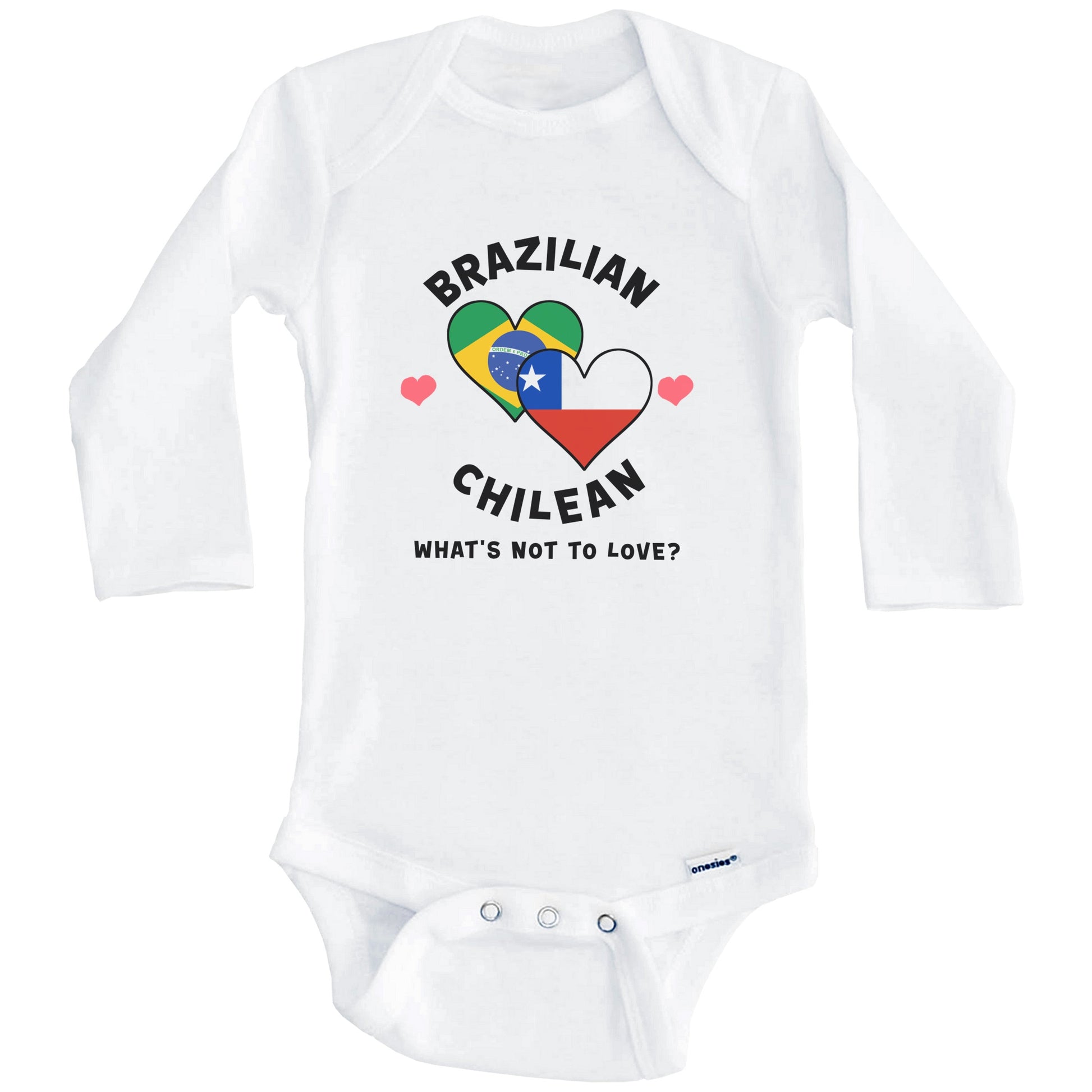 Brazilian Chilean What's Not To Love Heart Flags Baby Bodysuit (Long Sleeves)