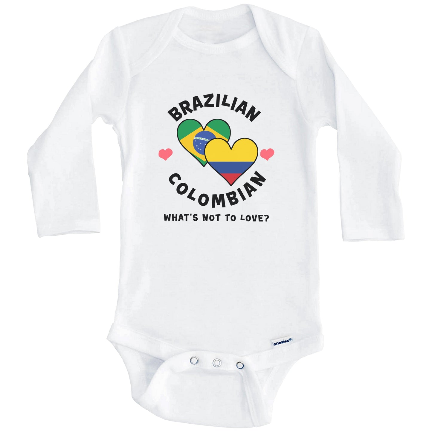 Brazilian Colombian What's Not To Love Heart Flags Baby Bodysuit (Long Sleeves)