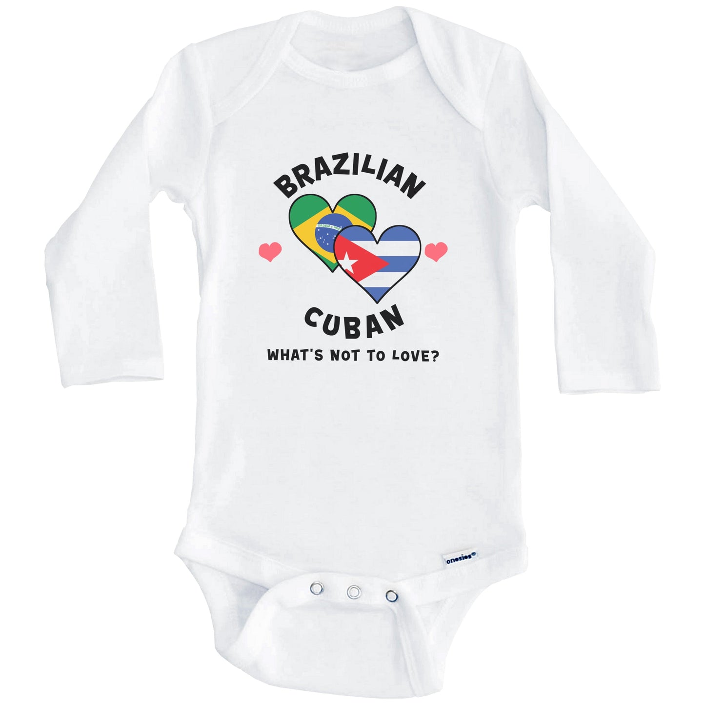 Brazilian Cuban What's Not To Love Heart Flags Baby Bodysuit (Long Sleeves)