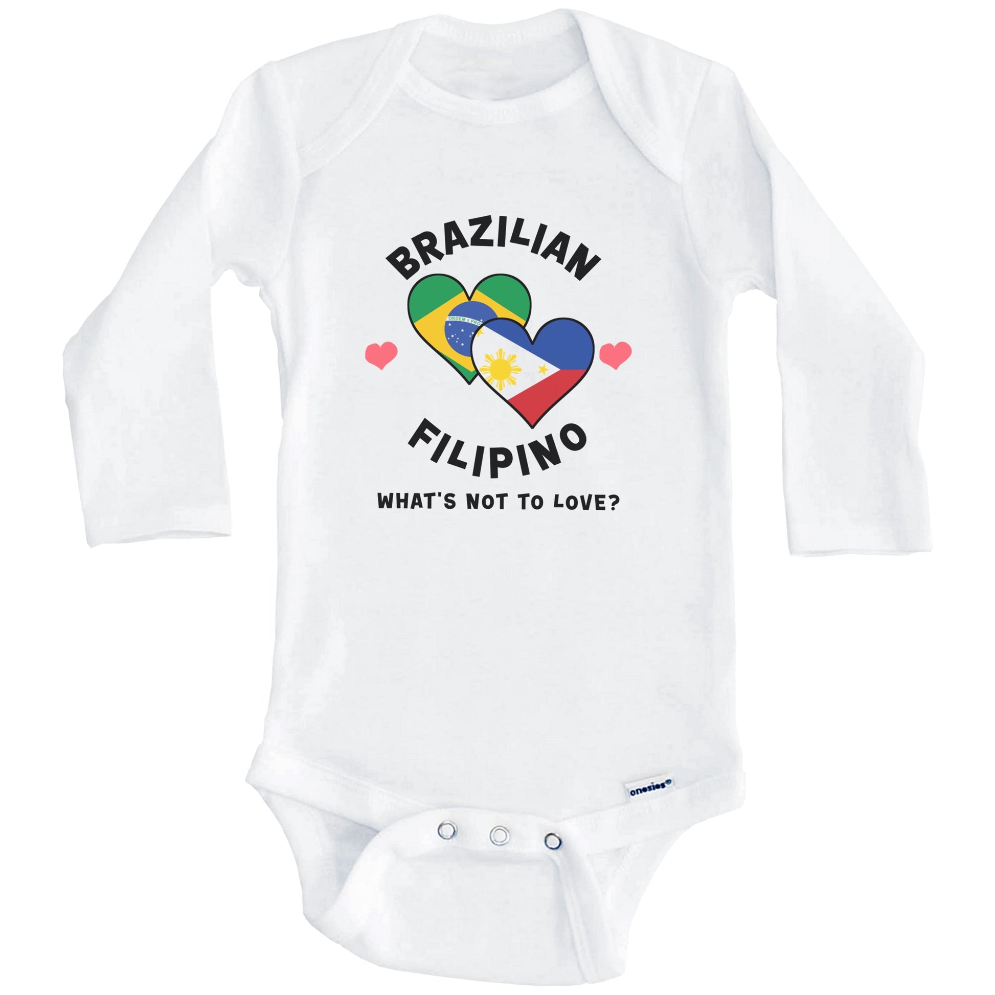 Brazilian Filipino What's Not To Love Heart Flags Baby Bodysuit (Long Sleeves)