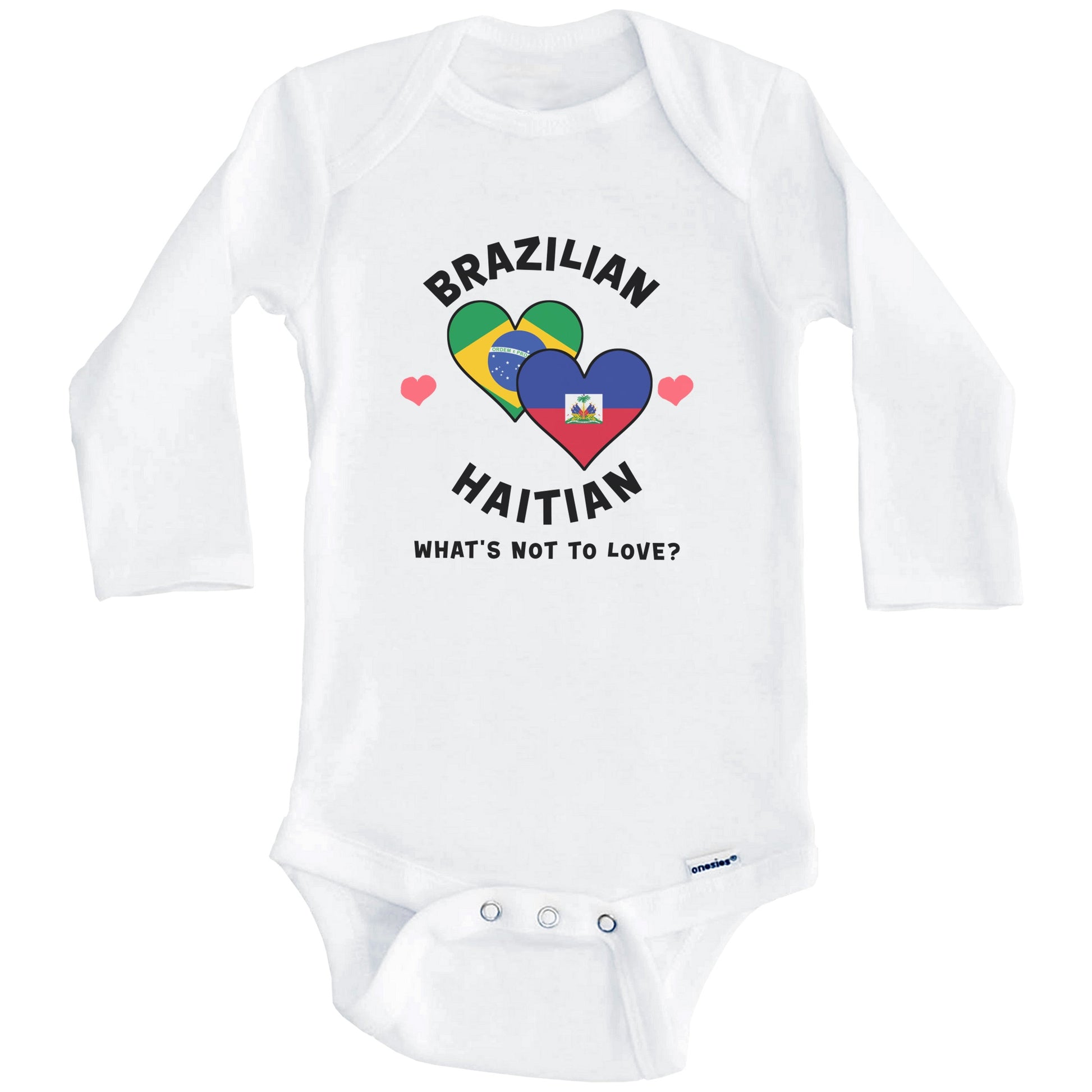 Brazilian Haitian What's Not To Love Heart Flags Baby Bodysuit (Long Sleeves)