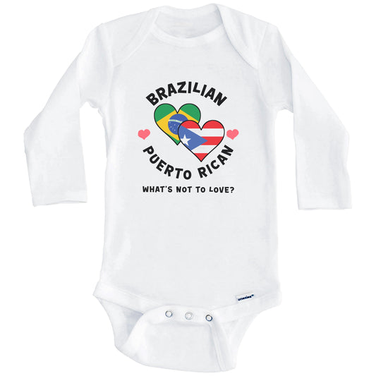 Brazilian Puerto Rican What's Not To Love Heart Flags Baby Bodysuit (Long Sleeves)