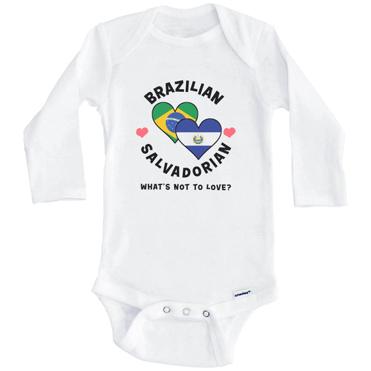 Brazilian Salvadorian What's Not To Love Heart Flags Baby Bodysuit (Long Sleeves)