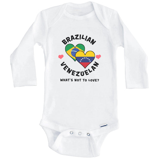 Brazilian Venezuelan What's Not To Love Heart Flags Baby Bodysuit (Long Sleeves)