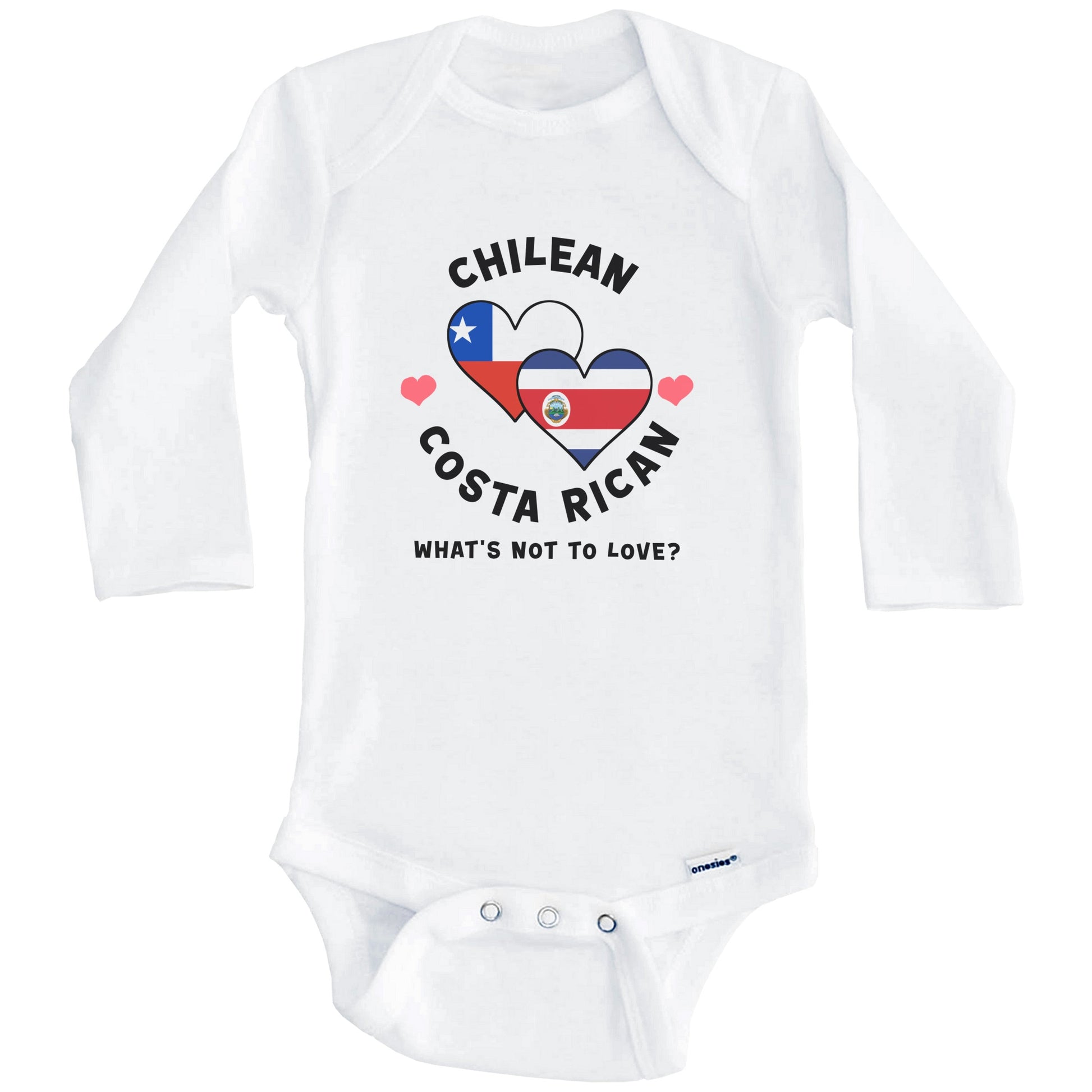 Chilean Costa Rican What's Not To Love Heart Flags Baby Bodysuit (Long Sleeves)