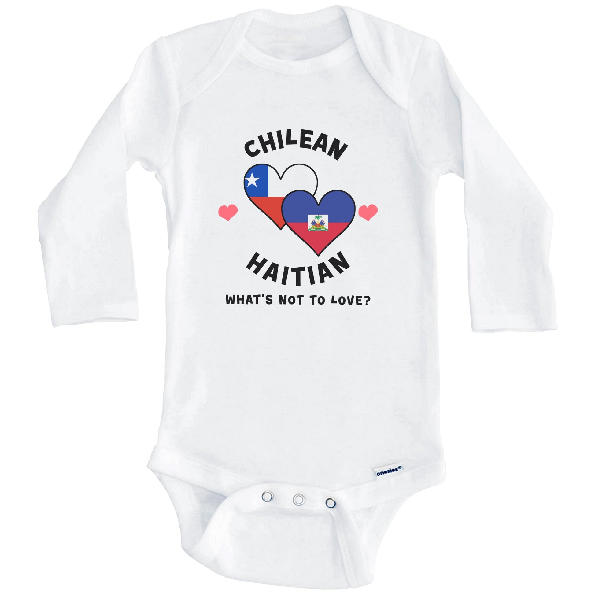 Chilean Haitian What's Not To Love Heart Flags Baby Bodysuit (Long Sleeves)