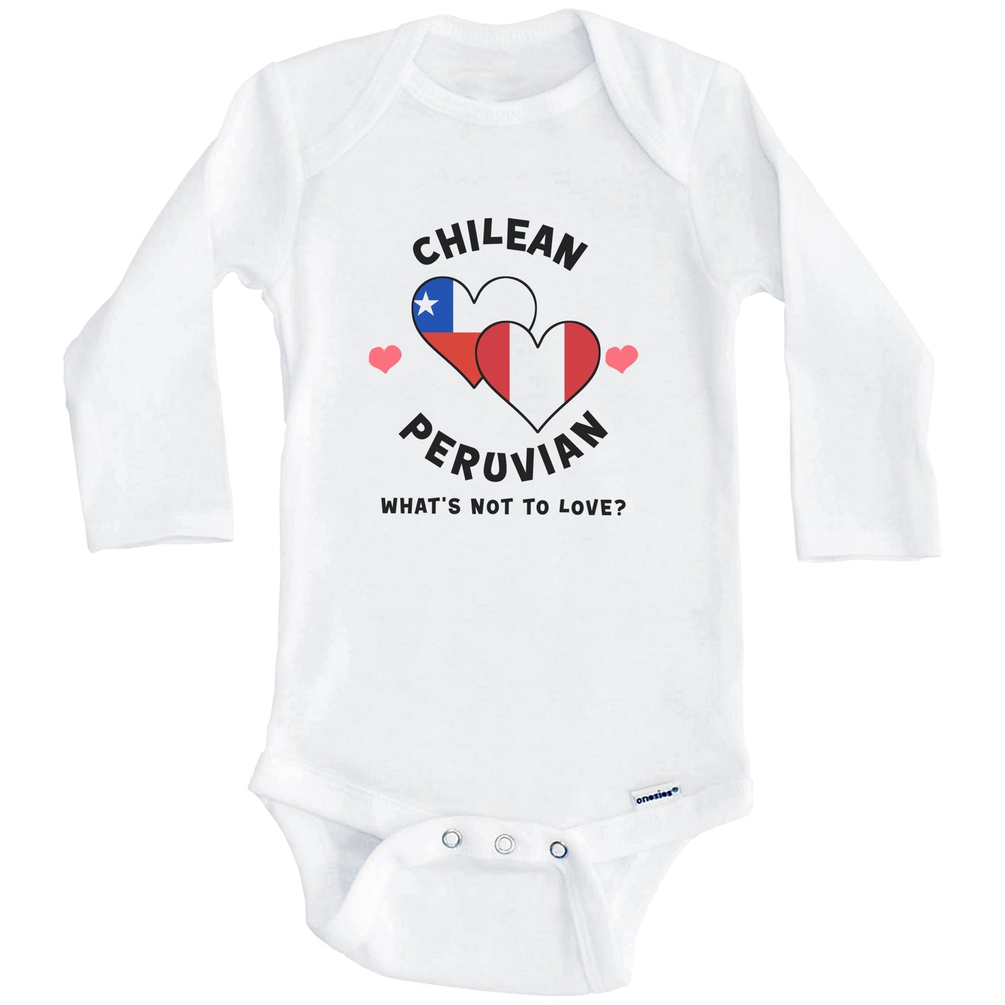 Chilean Peruvian What's Not To Love Heart Flags Baby Bodysuit (Long Sleeves)