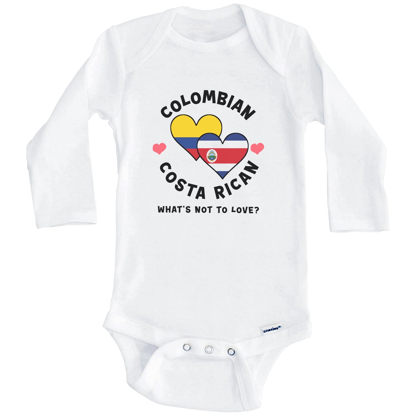 Colombian Costa Rican What's Not To Love Heart Flags Baby Bodysuit (Long Sleeves)