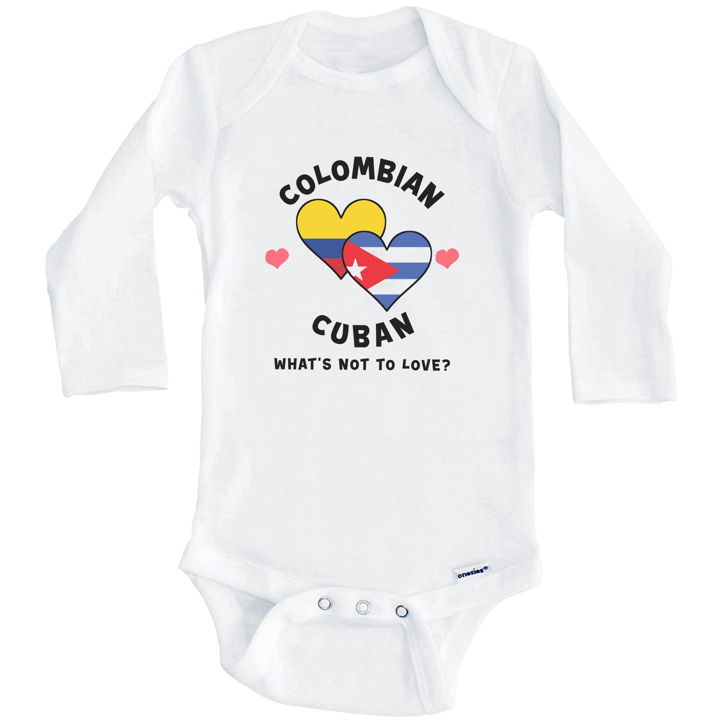 Colombian Cuban What's Not To Love Heart Flags Baby Bodysuit (Long Sleeves)