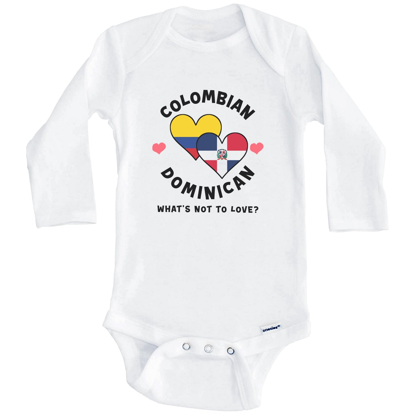 Colombian Dominican What's Not To Love Heart Flags Baby Bodysuit (Long Sleeves)