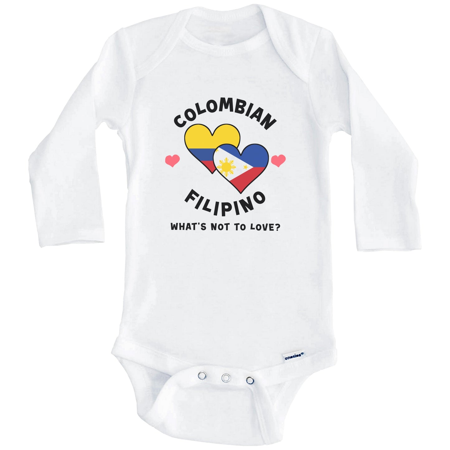 Colombian Filipino What's Not To Love Heart Flags Baby Bodysuit (Long Sleeves)