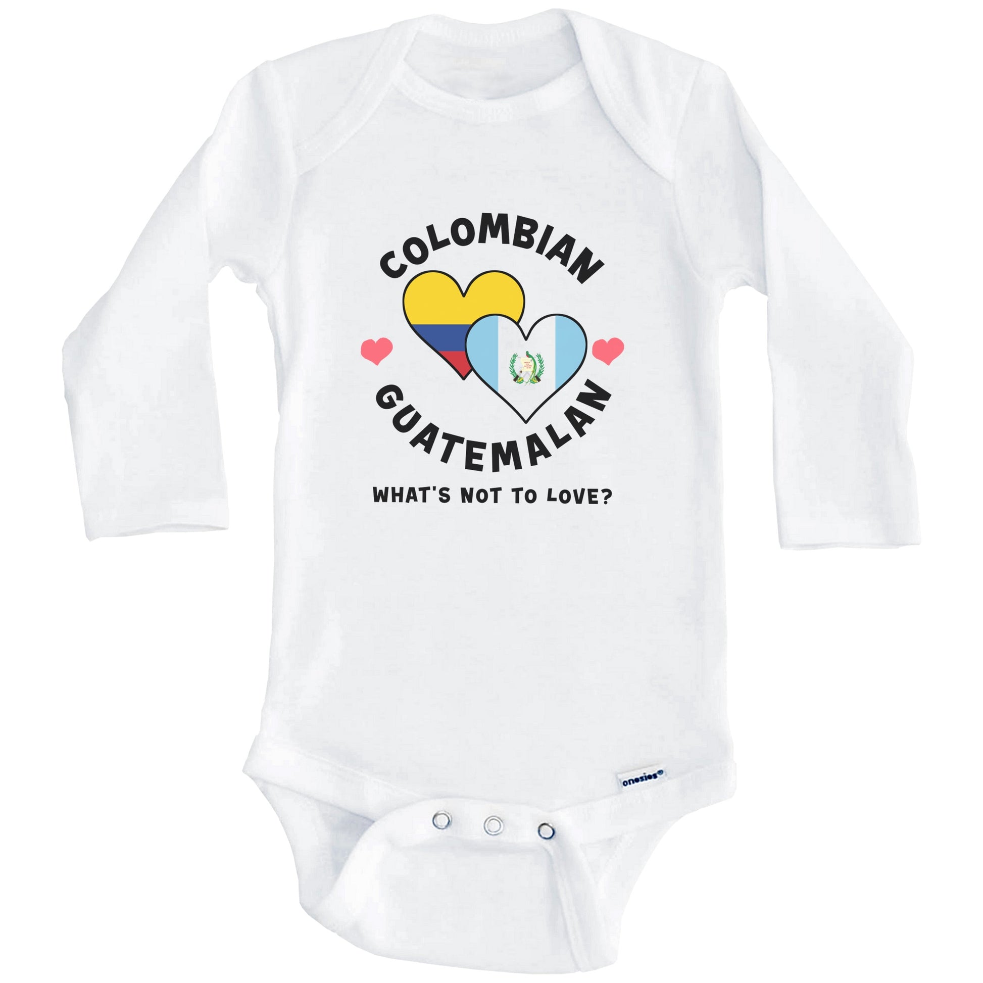 Colombian Guatemalan What's Not To Love Heart Flags Baby Bodysuit (Long Sleeves)