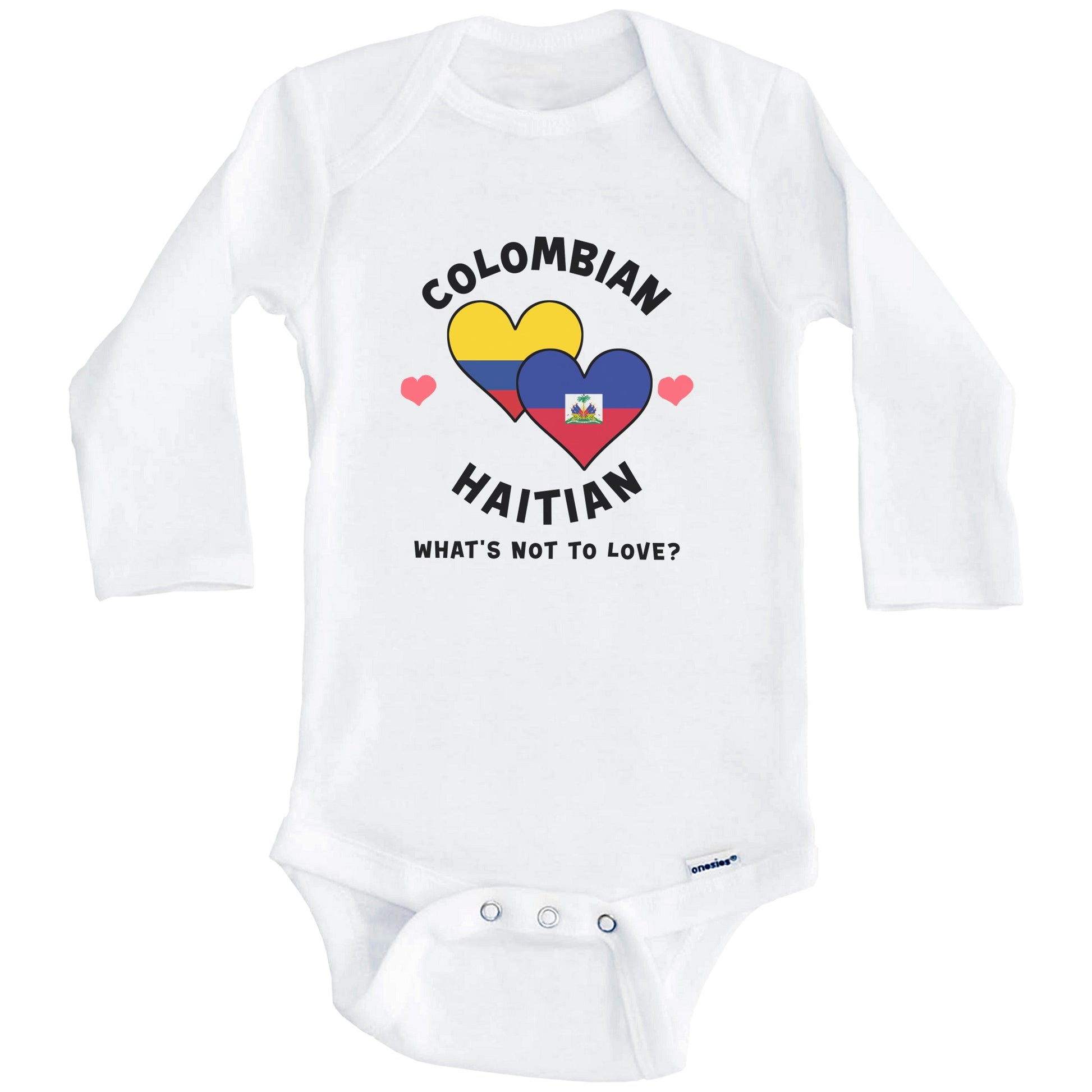 Colombian Haitian What's Not To Love Heart Flags Baby Bodysuit (Long Sleeves)