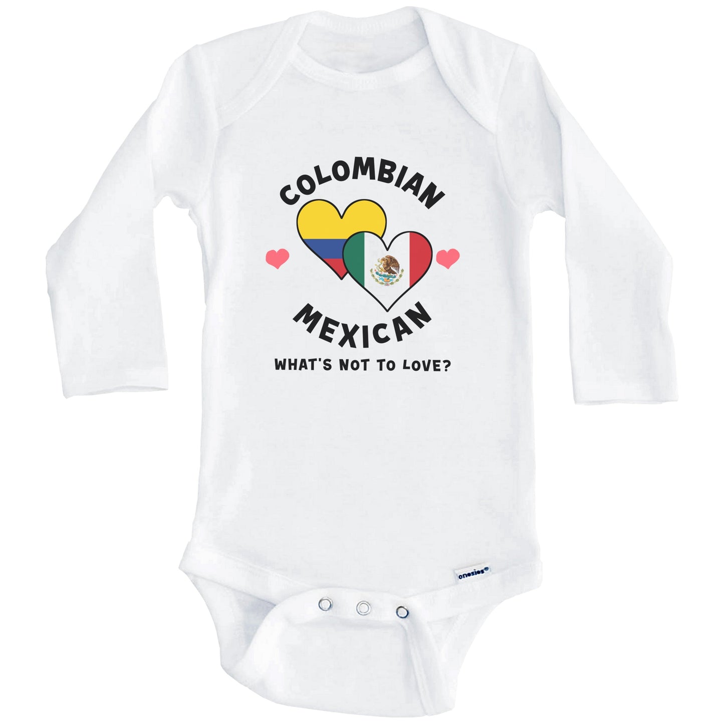 Colombian Mexican What's Not To Love Heart Flags Baby Bodysuit (Long Sleeves)