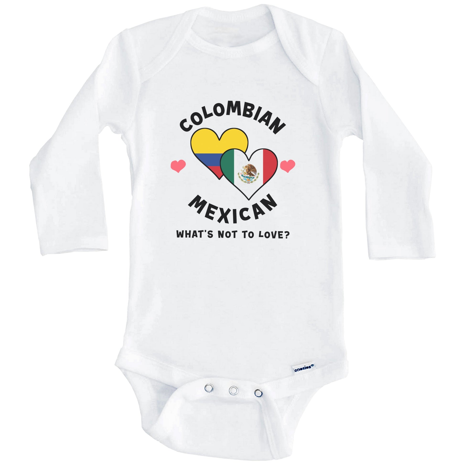 Colombian Mexican What's Not To Love Heart Flags Baby Bodysuit (Long Sleeves)