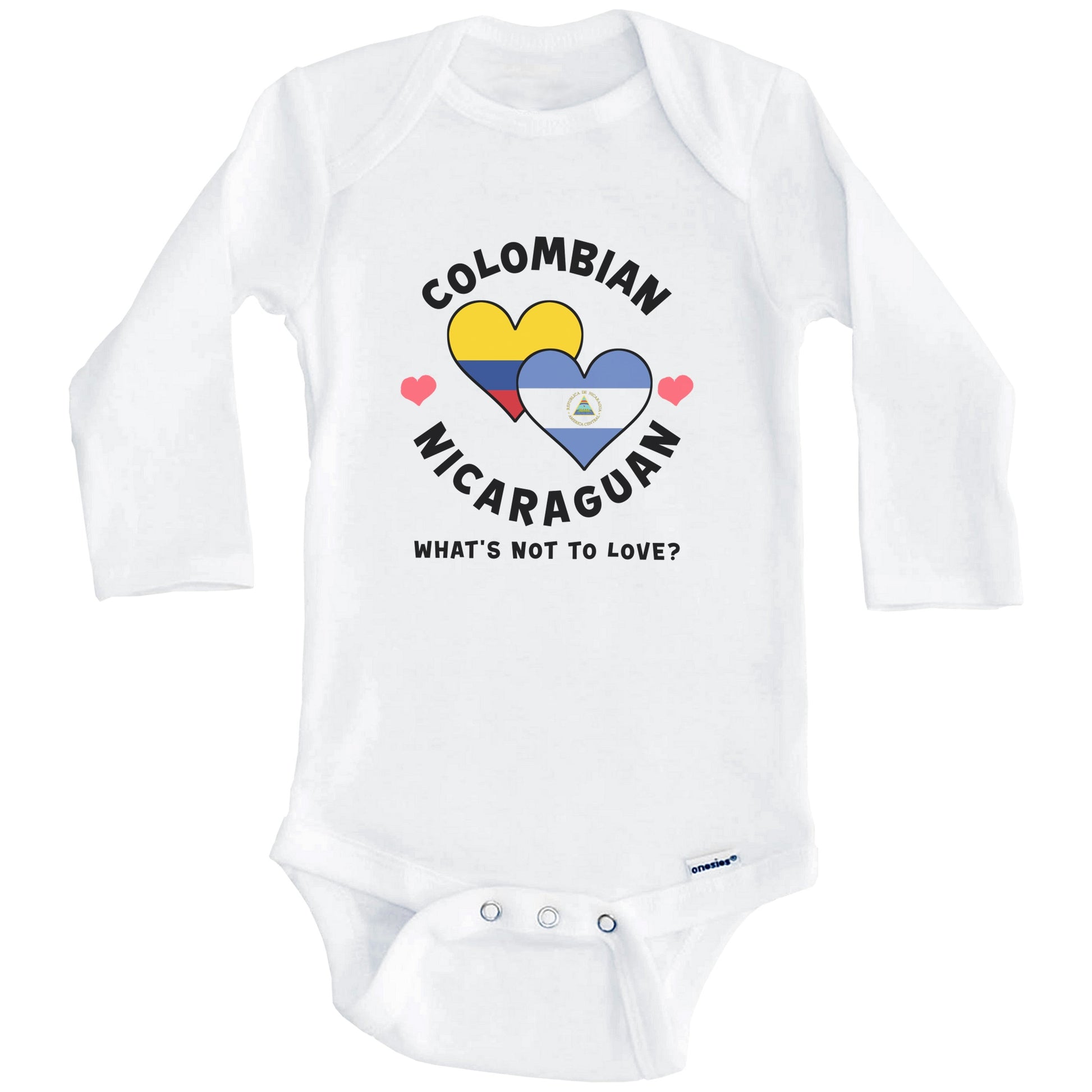 Colombian Nicaraguan What's Not To Love Heart Flags Baby Bodysuit (Long Sleeves)